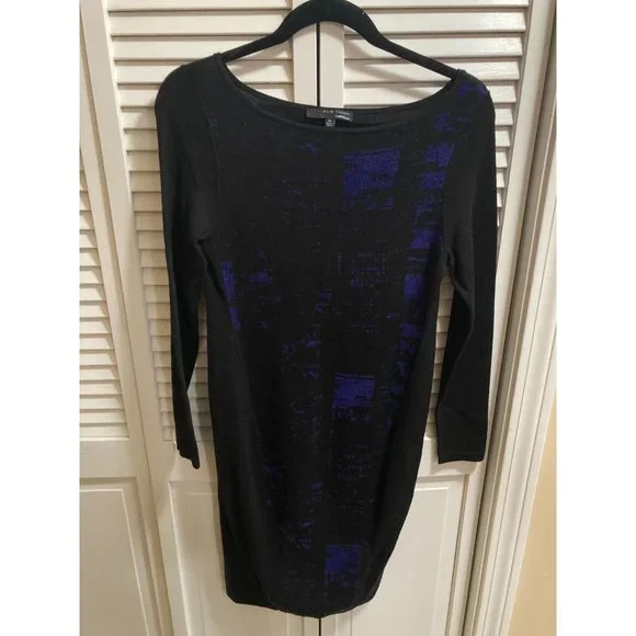 Elie Tahari | Dresses | Elie Tahari Design Nation Black Purple Pattern Long  Sleeve Sweater Dress Size M | Poshmark